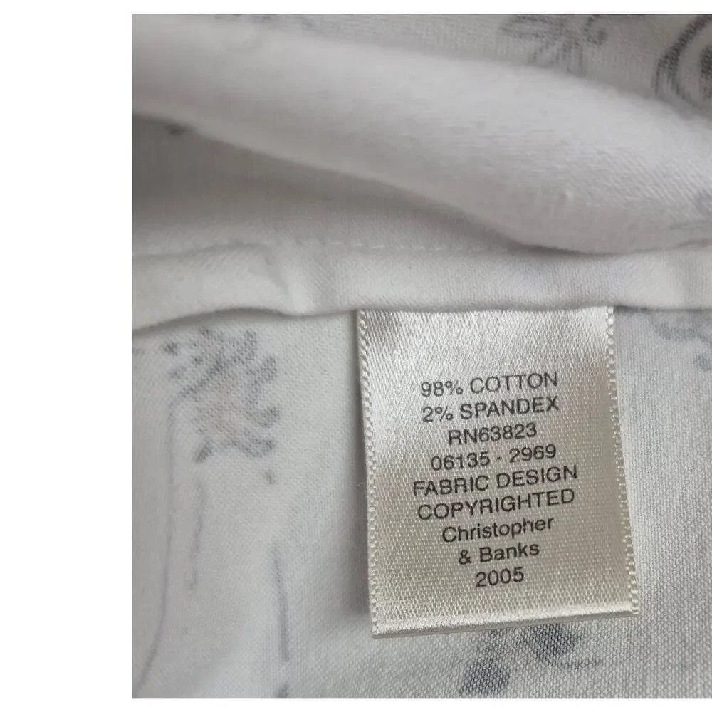2005 Vtg Christopher & Banks Cotton Stretch Shirt Jacket Shopping Themed Toile L